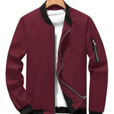 kkboxly  Stand Collar Jacket Men's Casual Baseball Jacket Coat Regular Fit College Hipster Windbreaker For Spring Autumn