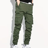 Casual Cotton Street Style Side Pockets Drawstring Joggers, Men's Cargo Pants For Spring Summer Outdoor