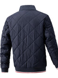 kkboxly  Men's Argyle Pattern Puffer Coat With Zipper Pocket, Casual Stand Collar Zip Up Slim Fit Warm Jacket For Outdoor Winter