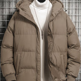 kkboxly  Men's Casual Warm Hooded Coat, Zip Up Puffer Coat Padded Jacket For Fall Winter