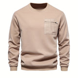 Solid Cotton Blend  Trendy Sweatshirt, Men's Casual Classic Design Crew Neck Pullover Sweatshirt For Men Fall Winter