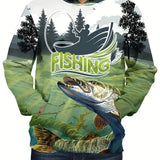 kkboxly  Plus Size Men's 3D Fish & Field Print Hoodies Fashion Casual Hooded Sweatshirt For Fall Winter, Men's Clothing