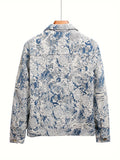 kkboxly  Jacquard Weave Denim Jacket, Men's Casual Street Style Chic Button Up Jacket