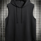 Mens Basic Slightly Stretch Hooded Sleeveless Drawstring Vest, Male Clothes For Summer