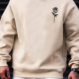 kkboxly  Fashionable Men's Casual Rose Print,Long Sleeve Round Neck Pullover Sweatshirt,Suitable For Outdoor Sports,For Autumn And Spring,Can Be Paired With Hip-hop Necklace,As Gifts