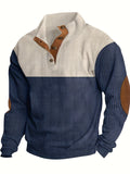 kkboxly Retro Color Block Knitted Ribbed Sweater, Men's Casual Warm Mid Stretch Stand Collar Pullover Sweater For Men Fall Winter