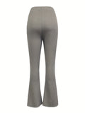kkboxly  Solid High Waist Elastic Waist Pants, Elegant Flare Pants For Spring & Summer & Fall, Women's Clothing