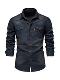 kkboxly  Cotton Denim Shirt Men Long Sleeve Quality Cowboy Shirts For Men Casual Slim Fit Mens Designer Clothing