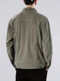 kkboxly  Solid Corduroy Jackets For Men Dual Pockets Button Up Lapel Stylish Coat Jackets For Men