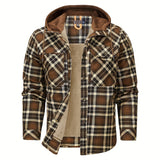 Men's Warm Fleece Hooded Plaid Retro Coat For Fall Winter