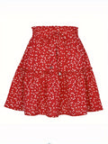 kkboxly  Drawstring Waist Mini Tiered Skirt, Floral Print Vacation Casual Layered Skirt, Women's Clothing