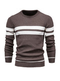 kkboxly  All Match Knitted Striped Pattern Sweater, Men's Casual Warm Slightly Stretch Crew Neck Pullover Sweater For Men Fall Winter