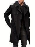 kkboxly  Plus Size Men's Trendy Windbreaker Double-breasted Belt Lapel Casual Slim Long Jacket  Coat