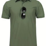 kkboxly  Men's Solid Polo Shirt, Athleisure Moisture Wicking Slightly Stretch Button Up Short Sleeve Clothing For Golf Sports Summer