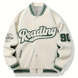 Men's Letter Embroidery Varsity Jackets, Baseball Collar Jacket Coat For School