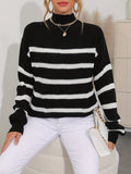 kkboxly  Striped Mock Neck Pullover Sweater, Casual Long Sleeve Sweater For Fall & Winter, Women's Clothing