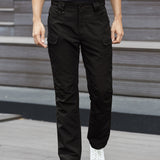 kkboxly  Trendy Solid Cargo Pants, Men's Multi Flap Pocket Trousers, Loose Casual Outdoor Pants, Men's Work Pants Outdoors Streetwear Hip Hop Style