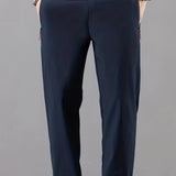 kkboxly Men's Casual Solid Color Pants Slightly Stretch Sports Pants For Spring Summer, Drawstring Sweat Pants With Zipper For Males