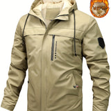 Warm Fleece Hooded Jacket, Men's Casual Winter Jacket Coat For Outdoor Activities