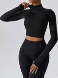 kkboxly  Solid Color Long Sleeve Thumb Hole Yoga Jacket, Casual Sports Running Top, Women's Tops