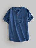 kkboxly  Men's Linen Henley Shirt Short Sleeve Casual Summer Beach Plain Button Up