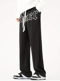 kkboxly  Men's Casual Loose Fit Letter Print Straight Leg Trousers