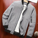 kkboxly  Fashionable And Casual Men's Solid Cardigan Zipper Long Sleeve Stand Collar Jacket, Comfortable And Versatile, Suitable For Dates, Suitable For Autumn And Winter