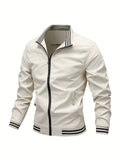 kkboxly  Men's Loose Casual Long Sleeve Tops Striped Cuff Lightweight Jackets Autumn And Winter Comfortable Coats