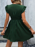 kkboxly  Shirred Waist Ruffle Hem Dress, Elegant V Neck Dress For Spring & Summer, Women's Clothing