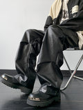 kkboxly  Men's Chic Loose Fit Faux Leather Pants, Street Style Baggy Pants