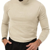 kkboxly  Cotton Blend Turtle Neck Knitted Slim Sweater, Men's Casual Warm Solid High Stretch Pullover Sweater For Fall Winter