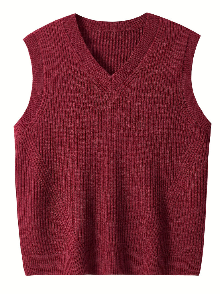 kkboxly  Plus Size Men's Solid Knit Textured Vest Sweater For Spring/autumn, Oversized Trendy Sleeveless Sweater For Males, Men's Clothing