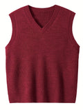 kkboxly  Plus Size Men's Solid Knit Textured Vest Sweater For Spring/autumn, Oversized Trendy Sleeveless Sweater For Males, Men's Clothing