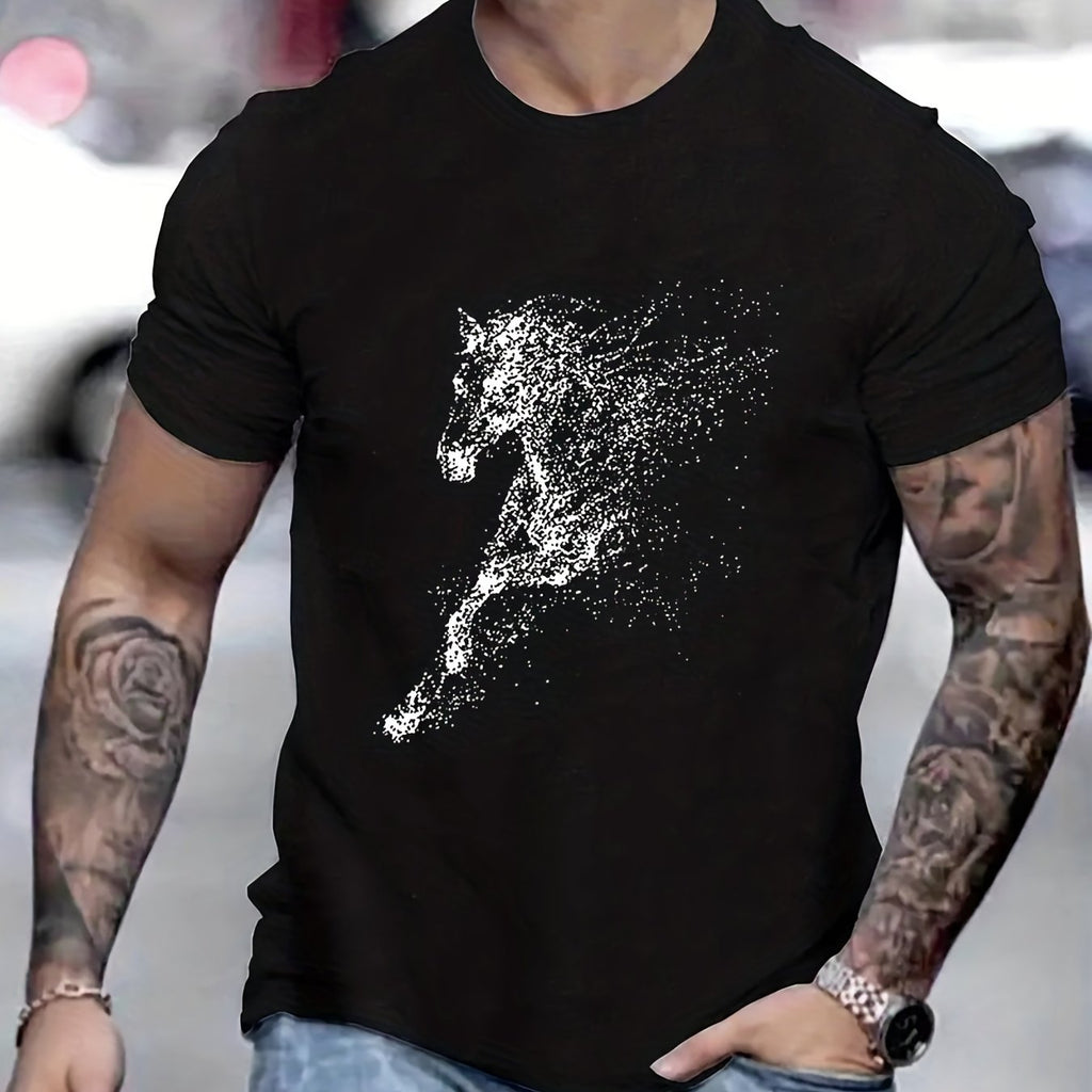 kkboxly  Running Horse Men's T-shirt For Summer Outdoor, Casual Slightly Stretch Crew Neck Tee Short Sleeve Graphic Stylish Clothing