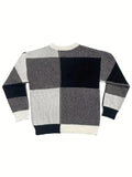 kkboxly  Color Block Chic Sweater, Men's Casual Warm Slightly Stretch Crew Neck Pullover Sweater For Fall Winter