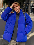 kkboxly  Men's Casual Thickened Thermal Zipper Cotton Jacket, Long Sleeve Stand Collar Windproof Padded Outwear For Winter