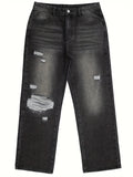 kkboxly  Men's Casual Ripped Jeans, Chic Street Style Loose Fit Denim Pants