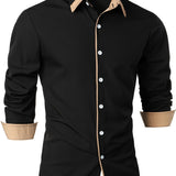 kkboxly  Men's Casual Trim Contrast Button Long Sleeve Shirt