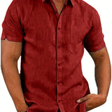 kkboxly  Classic Solid Color Men's Casual Short Sleeve Shirt, Men's Shirt For Summer Vacation Resort