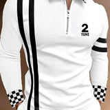 kkboxly Stylish Letter Pattern Print Men's Casual Short Sleeves Zip Up Graphic Shirts, Lapel Collar Tops Pullovers, Men's Clothing For Summer