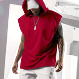 kkboxly Plus Size Men's Running Fitness Sports Sleeveless Hoodie, Light And Breathable, Loose Short -Sleeved Sports And Leisure Fashion New Models