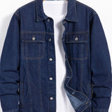 kkboxly  Flap Pocket Chic Denim Jacket, Men's Casual Street Style Lapel Jacket Coat