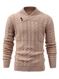 kkboxly  All Match Knitted Shawl Collar Sweater, Men's Casual Warm High Stretchy Pullover Sweater For Fall Winter