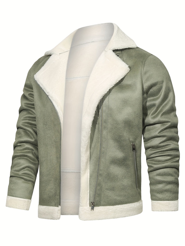 kkboxly Men's Pu Jacket, Chic Faux Leather Jacket For Fall Winter