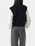 Solid Chunky Knitted Sweater Vest, Vintage Crew Neck Sweater Vest For Fall & Winter, Women's Clothing