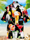 kkboxly  Trendy Drinks Print Men's Casual Short Sleeve Hawaiian Shirt, Men's Shirt For Summer Vacation Resort, Tops For Men