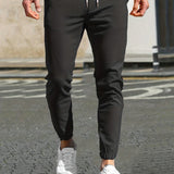 kkboxly  Slim Pockets Classic  Trousers, Men's Casual Solid Color Lace-up Pants For Spring And Autumn