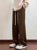 kkboxly  Men's Casual Corduroy Straight Leg Pants, Chic Stretch Trousers For Spring Fall Leisure Activities