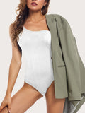 kkboxly  One Shoulder One Piece Bodysuit, Sexy Sleeveless Stretchy Bodysuit, Women's Clothing