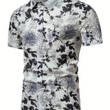 kkboxly  Men's Casual Slim Short Sleeve Shirts With Flower For Summer